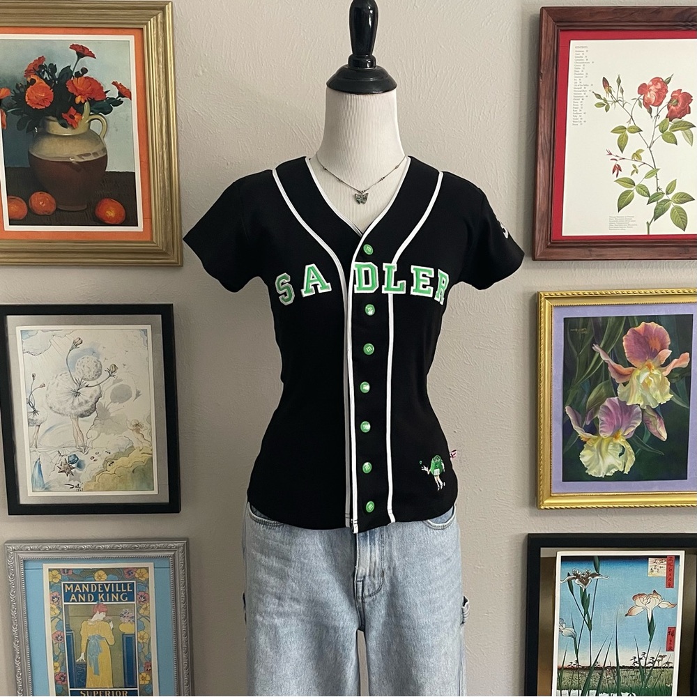 Sandler Black Baseball-Style Jersey Top with Green Accents